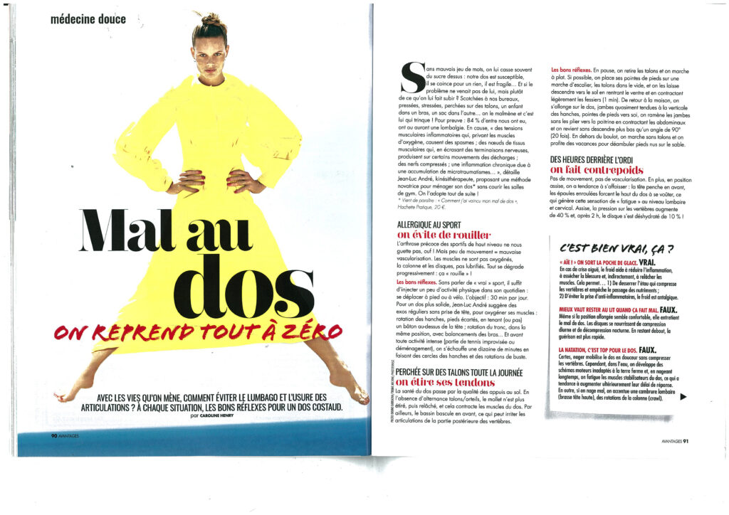 Mal de dos article de Jean-Luc ANDRE magazine Avantages page 1