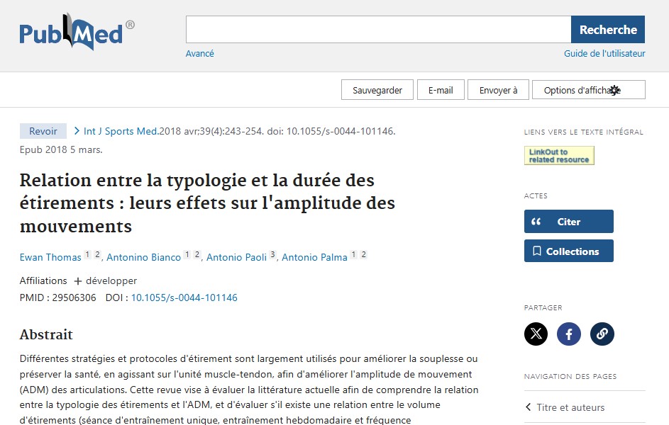 Combien de temps s'étirer selon la science ? Relation entre le type d'étirement et la durée. 2018 Ewan et Al.