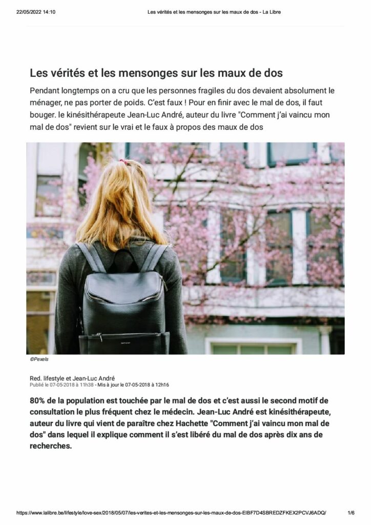 La Libre - Vérités sur le mal de dos